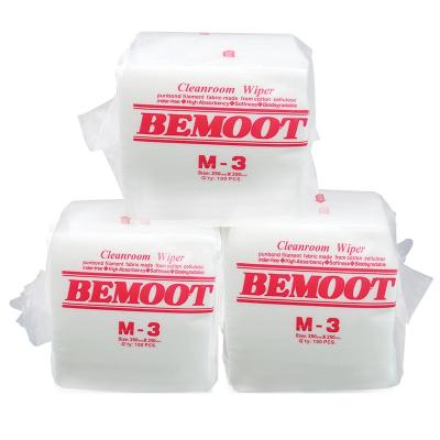 China Bemcot M-3 Biodegradable Absorbent Viscous Polyester Industrial Cleanroom Lint Free Disposable Electronic Cleaning Nonwoven Cloths 25x25cm High for sale