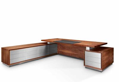 China Elegant Long Cabinet Walnut Corner Desk  L Shaped Walnut Office Furniture for sale