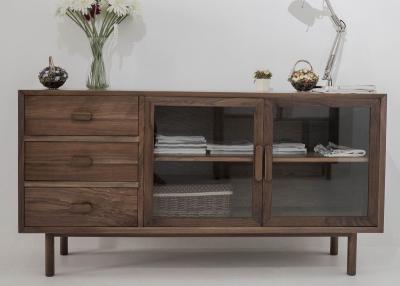 China Modern Wooden Television Stands 2 Glass Doors And 3 Drawers Dark Wood TV Cabinets for sale