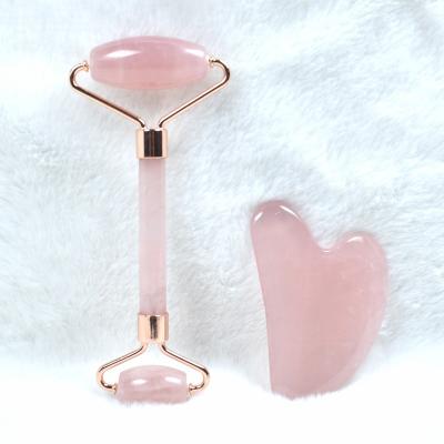 China Skin tightening massager set jade rodillo roller gua sha facial box rose quartz jade roller for sale