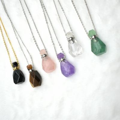 China Direct Sales FASHIONABLE Natural Agate Factory Perfume Bottle Crystal Stone Pendant Necklace for sale