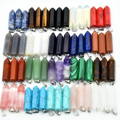 China Folk Art Pendulum Pendant Wholesale Assorted Charms Natural Crystal Stone Hexagon Point Pillar for DIY Jewelry Making for sale