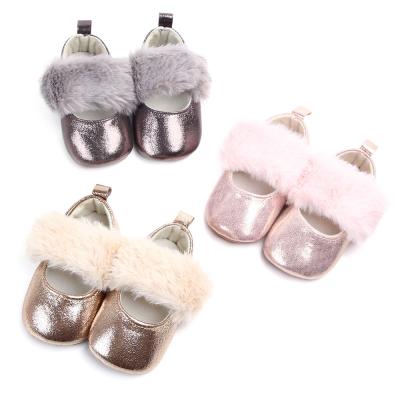 China China Factory PU Leather upper shining cute plush girl princess infant baby shoes for sale