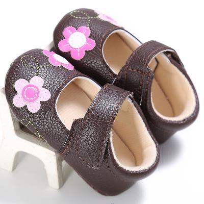 China New arrived PU Leather Flower 0-2 years hook loop baby shoes girl for sale