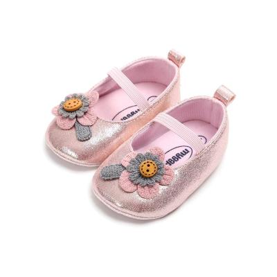 China Wholesale Cheap PU Leather Gold flower 0-2 years walking Shoes Soft sole baby dress shoes for sale