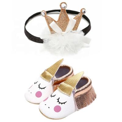 China New fashion PU Leather tassel animal unicorn Wedding party slip on moccasin 2019 baby shoes for sale