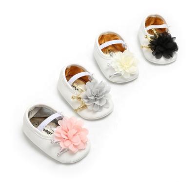 China party infant  pure color toddler kid leather prewalker shoes for baby with flower crown for sale