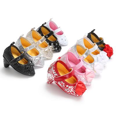 China New designed pu leather Lovely Wedding party baby little girl High heel shoes for sale