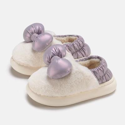 China Fashion trend CIXI AIDA Wholesale cute bow plush winter furry slippers for women and girls for sale