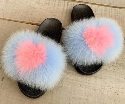 China Good Quality Rainbow Color Fox Fur Breathable Wholesale Customized Slippers Custom Luxury Sandals For Women for sale