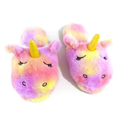 China Hot Selling Fashion Trend Unicorn Fur House Shoes Colorful Rubber Plush Unique Fluffy Indoor Animal Soft Slippers For Women for sale