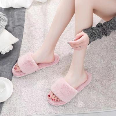 China Breathable Made in China Top Quality Warm House Slippers Open Toe Furry Slides Slippers Sandals Flush Bedroom Slippers for sale