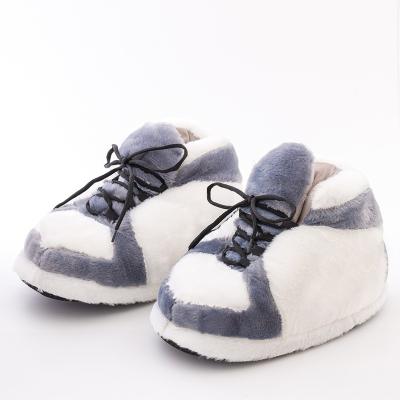 China Fashion Trend Customized Gray White Gray Plush Color Size Plush Yeezy Adult Slippers Low MOQ Home Sneakers High Quality Warm Soft Unisex Faux Fur for sale