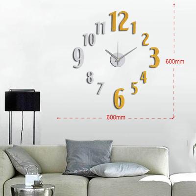 China Newcomer 10EM106 creative sticker modern antique fashion style EVA Golden Silver numeral decorative diy 3d wall clock big large for sale