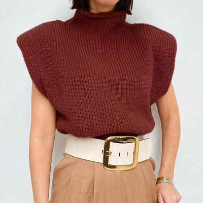 China Anti-pilling New Stylish Women Knitted Sweaters Turtle Collar Soild Vest Sweaters Ladies Sleeveless Tops for sale