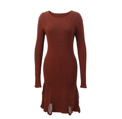 China Anti-wrinkle Lastst Design Women's Dress Sweater Round Collar Knit Tops Tight Sweater Dress for sale