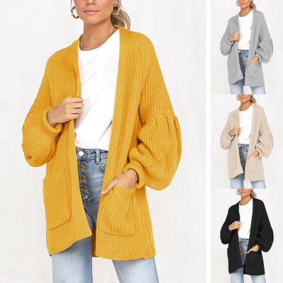 China OEM Fashion 100% Anti Shrink Acrylic Lantern Sleeve No Buttons Women Cardigan Sweater for sale