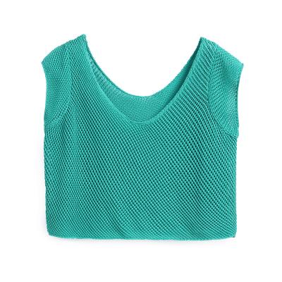 China Latest Design Girls Cotton Sleeveless Crop Top Anti-pilling Pattern Top Net Knitting Sweater For Summer for sale