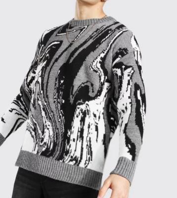 China Fashion QUICK DRY Custom Male Knit Sweater Men Abstract Marble Jacquard Printing Jumper Sweaters for sale