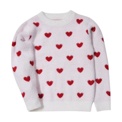 China Anti-wrinkle OEM Style Lovely Heart Shape Material Girl Pullover Soft Knitted Sweater for sale