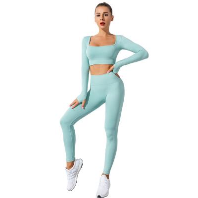 China Women's Long Sleeve Yoga Set 2Pieces Gym Fitness Set Workout Coat Wear Clothing Sports Suit Zipper Yoga Bra Slim Fit Home DRY DRY QUICK Legging for sale