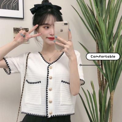 China Fashion Celebrity Temperament Summer Breathable Soft Thin Knitted Short Sleeve Korean Tops Small Scented Short Coat Women New for sale