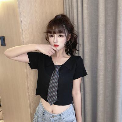 China 2022 Summer New Link Version Link Sleeve Breathable Net Red Short Sleeve Women T-shirt Women's Super Central Institute Of Statistics Fire University Style Knitting BOM Short Tops Summer for sale