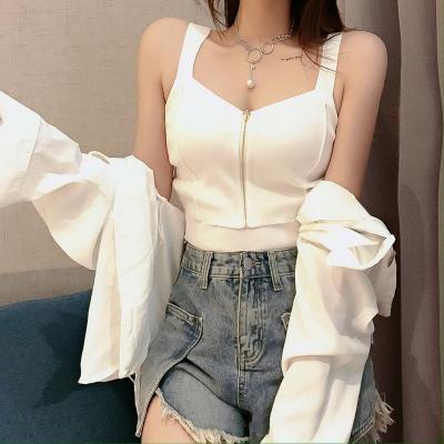 China Love QUICK DRY soft soft button short belly button knitted vest female 2022 summer thin slim wear halter top. for sale