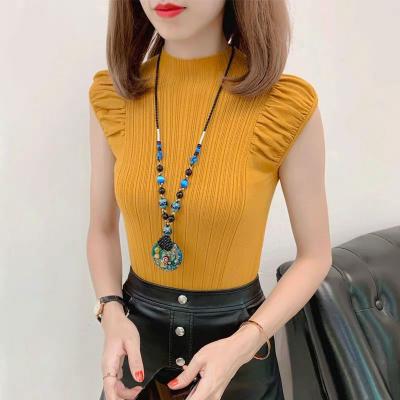 China 2022 New Summer Breathable Knitted Vest Women's Sleeveless Sleeveless Push-up Joker Blouse Shirt Women Korean Women Half-turtleneck for sale