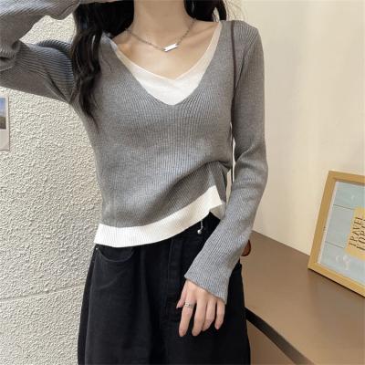 China Breathable Women's Thin Slouchy Autumn Top Slouchy New Knitwear Outwear Faux Long Sleeve Two-Piece Underlay for sale