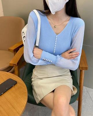 China Anti-wrinkle Chiffon Bubble Sleeve Long Sleeve Knitwear Sweater Tops With Bottom Shirt For Women's Autumn 2022 New Slim for sale