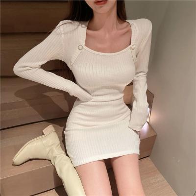 China 2022 Breathable French Fashion Sexy Dress Women's Long Sleeve Spring and Autumn New Slim Slim Wrapped Hip Skirt for sale