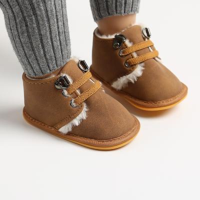 China Other Amazon 2022 Hot Sale Winter Plush Baby Boots Rubber Hard Sole Warm Infant Shoes Newborn Fashion Furry Baby Shoe Customized for sale