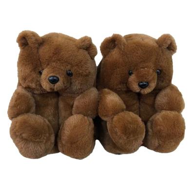 China Lovely Plush 3D Fashion Trend Bear Slippers Winter Indoor Bedroom Slippers Furry Plush Toys Soft Candy Color Bear Slippers for sale