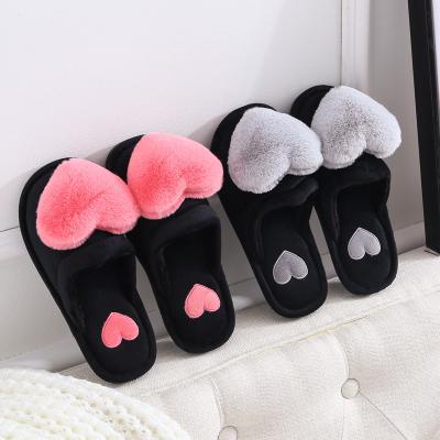 China 2021 Fashion New Winter Trend Love Heart Plush Indoor Slide Slippers Women Customized Women Hairy Warm Home Ladies Bedroom Slipper Female Girls for sale