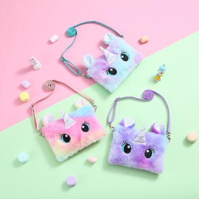 China Colorful Mini Animal Purse Purse Bags Cheap Unicorn Cat Plush Furry Keychain Coin Fashion 2020 Funny Kids Handbag Wholesale for sale