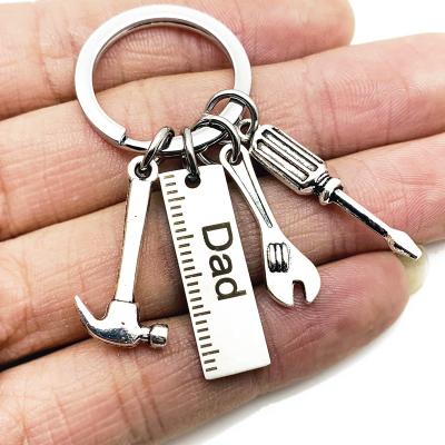 China Wholesale 2022 Family Dad Stainless Steel Key Chain Dad Key Ring Ruler Screw Hammer Grandpa Key Ring Father's Day Family Gift for sale