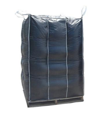 China 1 Ton Bags Carbon Black Jumbo Breathable FIBC Bag For Biochar Charcoal Bitumen Waterproof Bulkhead Bag Large for sale