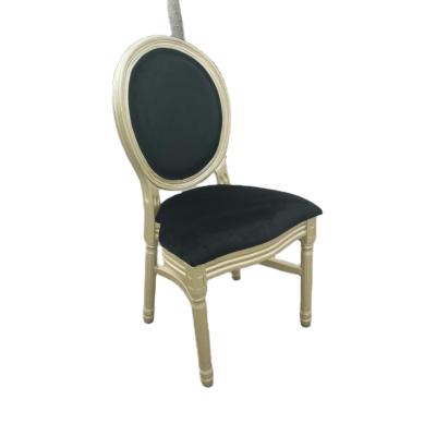 China Traditional Gold Color Stackable Wooden Louis Dinning Chair With Removable Cushion For Wedding for sale