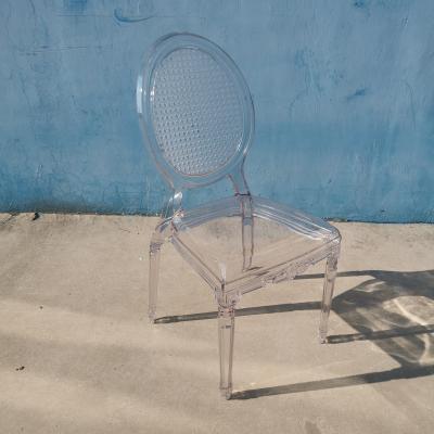 China Modern One Piece PC Material Clear Crystal Color Louis Stackable Wedding Dining Chair For Sale for sale