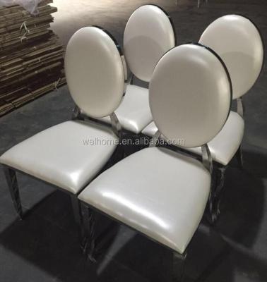 China Hotel Chair Oval Back Color Stainless Steel Silver Frame And White PU Seat Hotel Wedding Hall Chair for sale