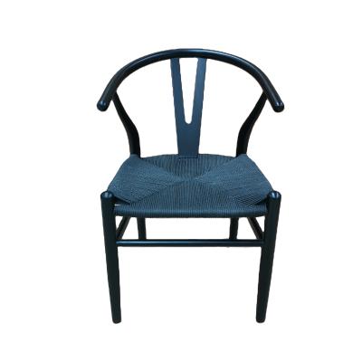 China Traditional Black Color Wegner Wishbone Weave Dining Chair For Home And Restaurant Solid Wood for sale