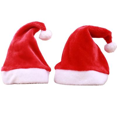 China Free Shipping Merry Christmas Cheap Promotional Short Plush Flannel Christmas Party Red Hat With Small Balls for sale