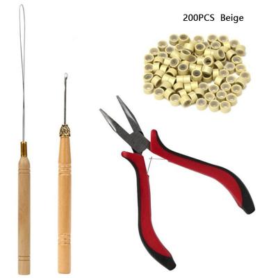 China Hair Extensions Wholesale Cheap Hair Extension Tools Set Bottle Micro Links Beads+Pulling Needle+Holes Pliers Kits for sale