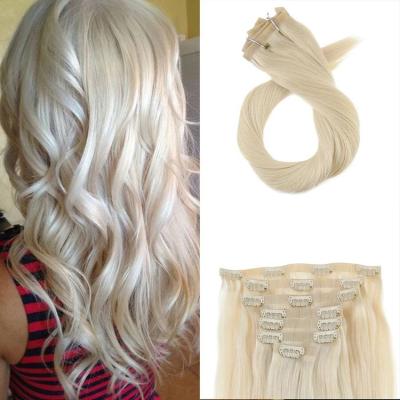 China Best 100% Virgin Blonde Russian Remy Hair Wholesale Silky Straight Natural Seamless Straight Wave Hair 613 Clip In Hair Extensions for sale