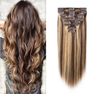 China 100% Bone Straight Highlighted Brazilian Virgin Human Hair Silky Straight Piano Color Wave Clip In Hair Extensions 7pcs 8pcs Per Set for sale