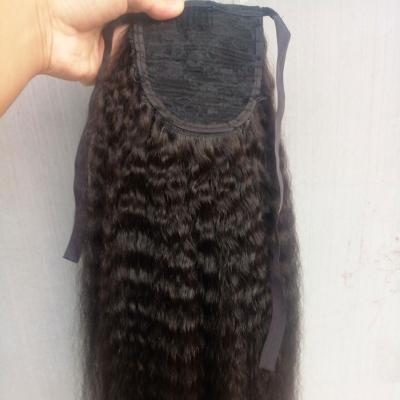 China Afro Wave 18 inch virgin hair 100% virgin unprocessed drawstring texture curly straight ponytail for black women for sale