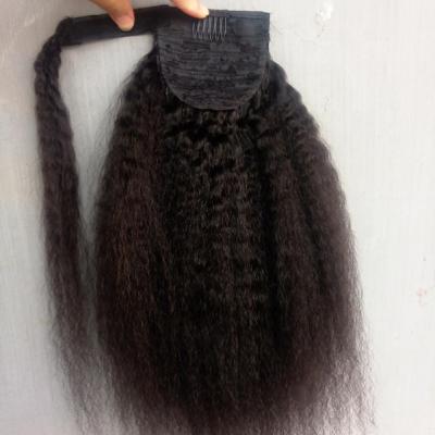 China Cheap curly straight hair cuticle lined brazilian hair straight hair raw curly drawstring ponytail for black women for sale