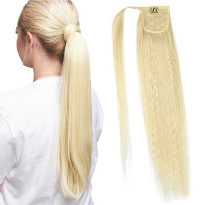 China 100% Silky Straight Virgin Brazilian Remy Human Hair Double Drawn Ponytail Hair Extensions Wholesale Long Silky Straight Blonde 613 Inch for sale