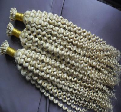 China 20inch Kinky Curly 613 Bleached Raw Virgin Peruvian Hair Blonde I Stick Kinky Curly Color Tip Hair for sale